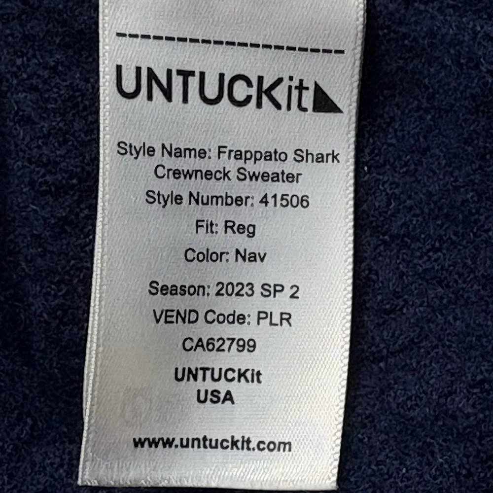 UNTUCKIT Men Frappato Shark Merino Wool Pullover Sweater Sz XL Navy Blue 4-9